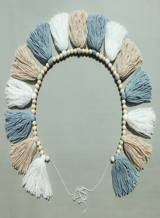 DCJHFJ Boho Tassel Garland Wall Hanging with Wood Beads Blue Tassel Garland for Baby Shower Kids Room Bedroom Nursey Back to School Decorations - Image 3